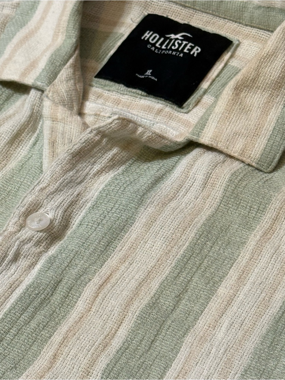 Hollister Mens XL Cotton Linen Striped Shirt Coastal Resort Old Money